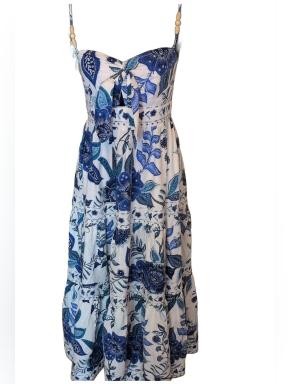 House of Harlow 1960 White and Blue Floral Linen Blend Tiered Maxi Dress NWT!